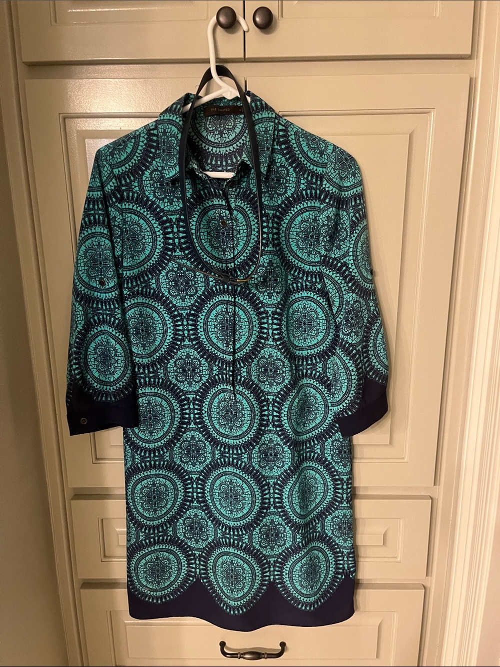 The Limited Green and Navy Medallion dress
